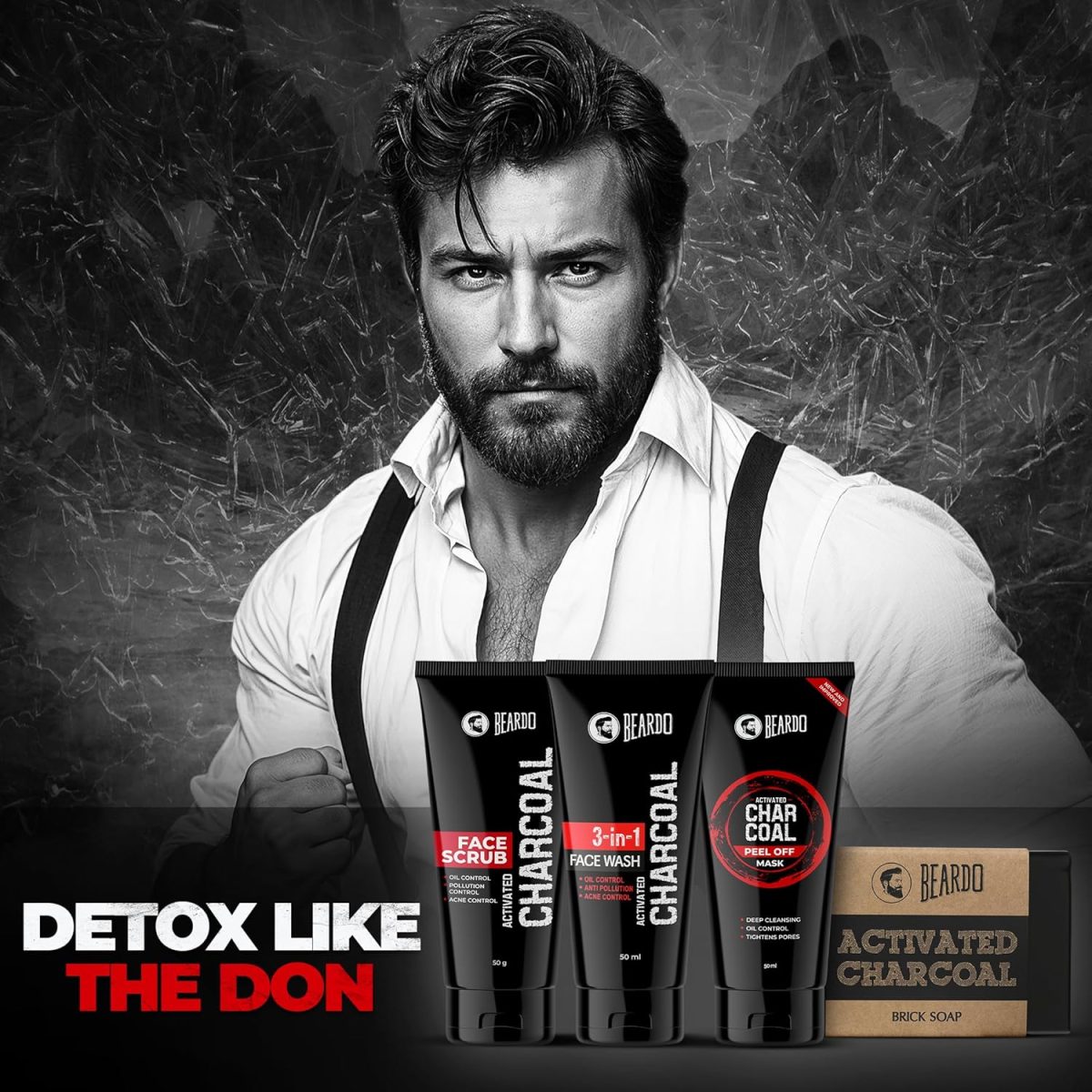 Beardo Charcoal 4-in-1 Giftset for Men | Complete Face & Body kit, pack of 4 (Facewash, Peel-off mask, Scrub, Soap) | Rakhi Gift for Brother | Gift for boyfriend | Gift for Men | Gift for Brother - Image 2