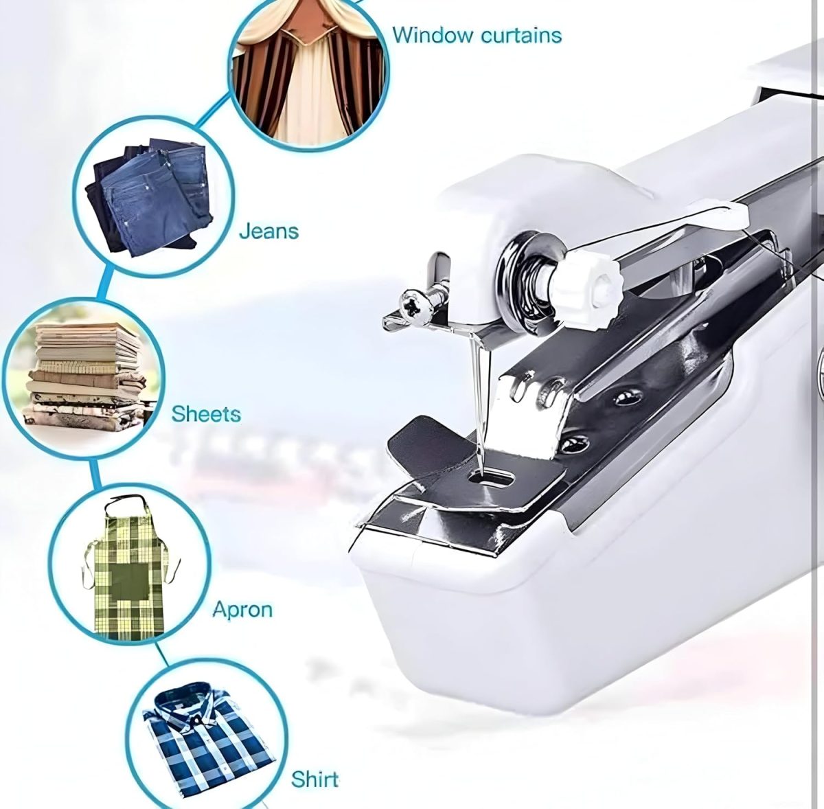 StonSell Handheld Mini Portable Hand Sewing Machine Stapler Style Silai Machine Electric Handy Stitch Mini Machine Home Tailoring Hand Sewing Machine Emergency Stitching (A1, White) - Image 2
