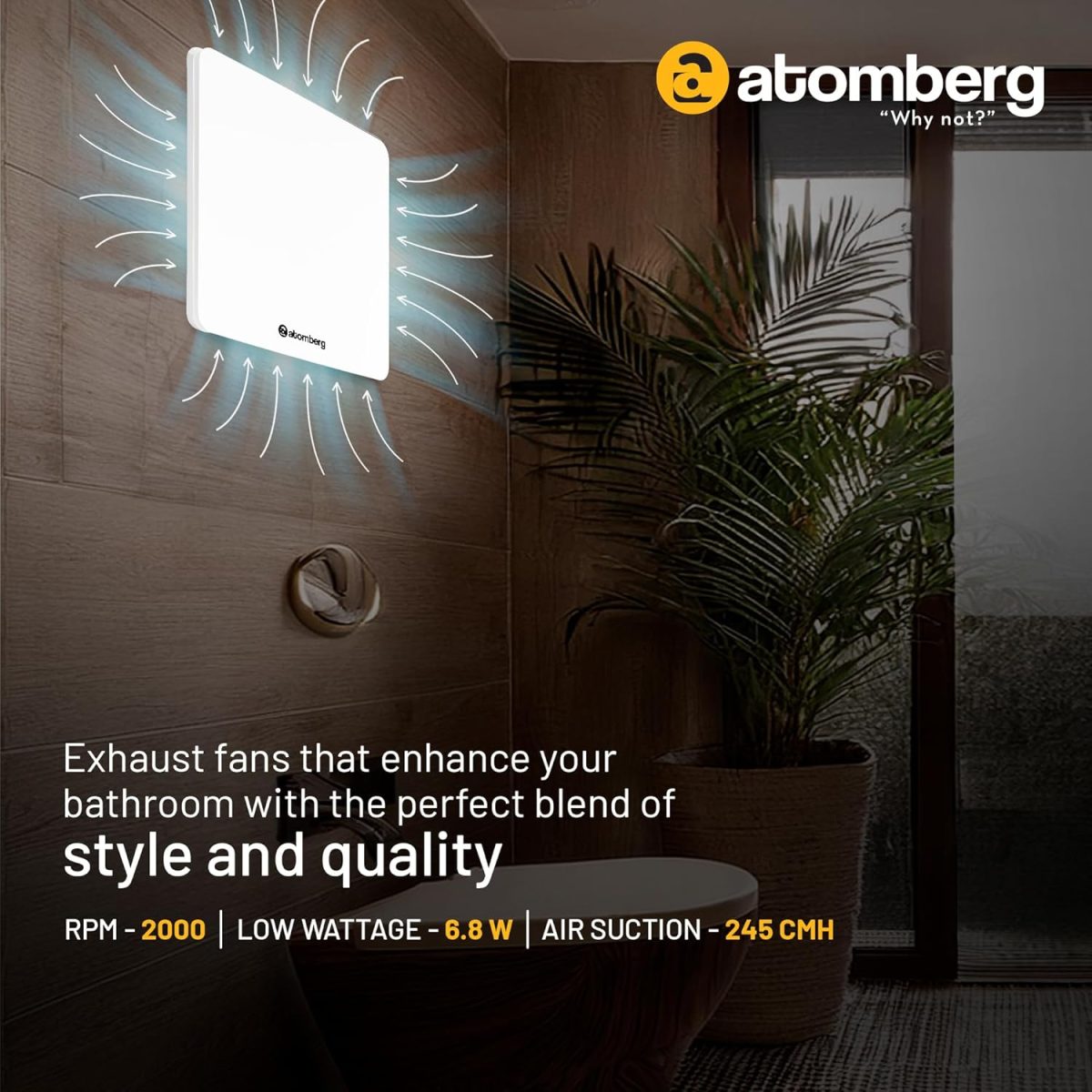 atomberg Studio Exhaust Fan 150mm (6 Inches) | BLDC Motor | 6.8W| Low Noise | 2000 RPM| Ideal for Bathroom,Kitchen | Easy to Clean | Installation-Round Cut (153mm) | 2 Years Warranty | (Gloss White) - Image 3