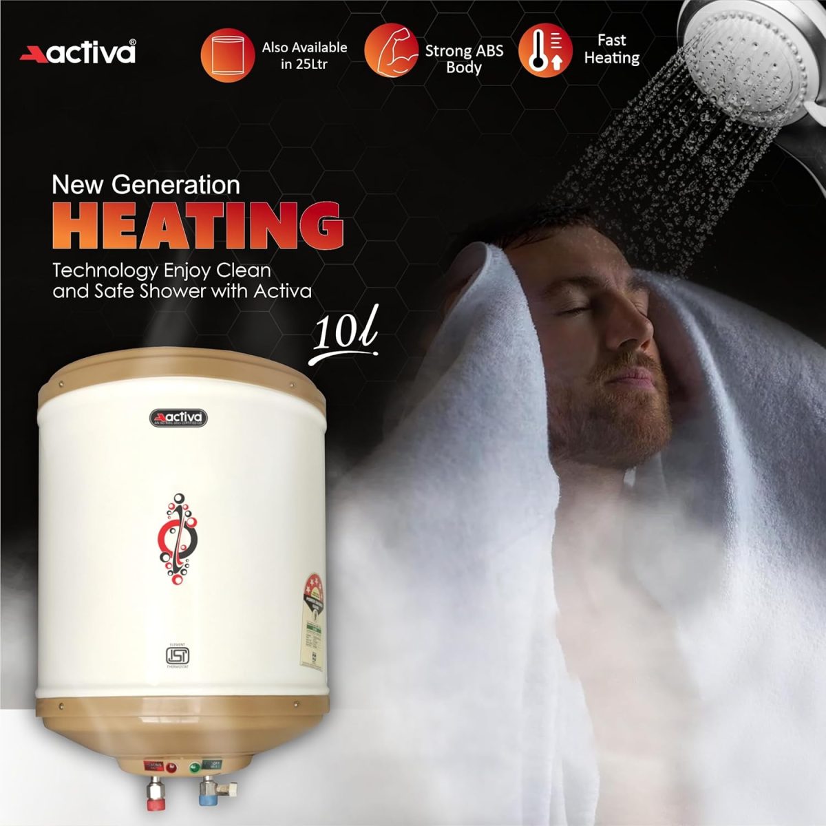 Activa Amazon 10 Liter Water Heater Geyser, ISI Copper Element 3 KVA (0.8mm), Instant Heat Water, Anti Rust Coated Tank, ABS Body, BEE 5 Start Rated, Energy Efficient, 5 Year Warranty - IVORY - Image 5