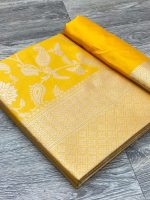 Women's Banarasi Soft Lichi Silk Saree - Yellow | Beautiful Rich Pallu & JACQUARD Work Saree [Unstitched Blouse Piece] - Image 8