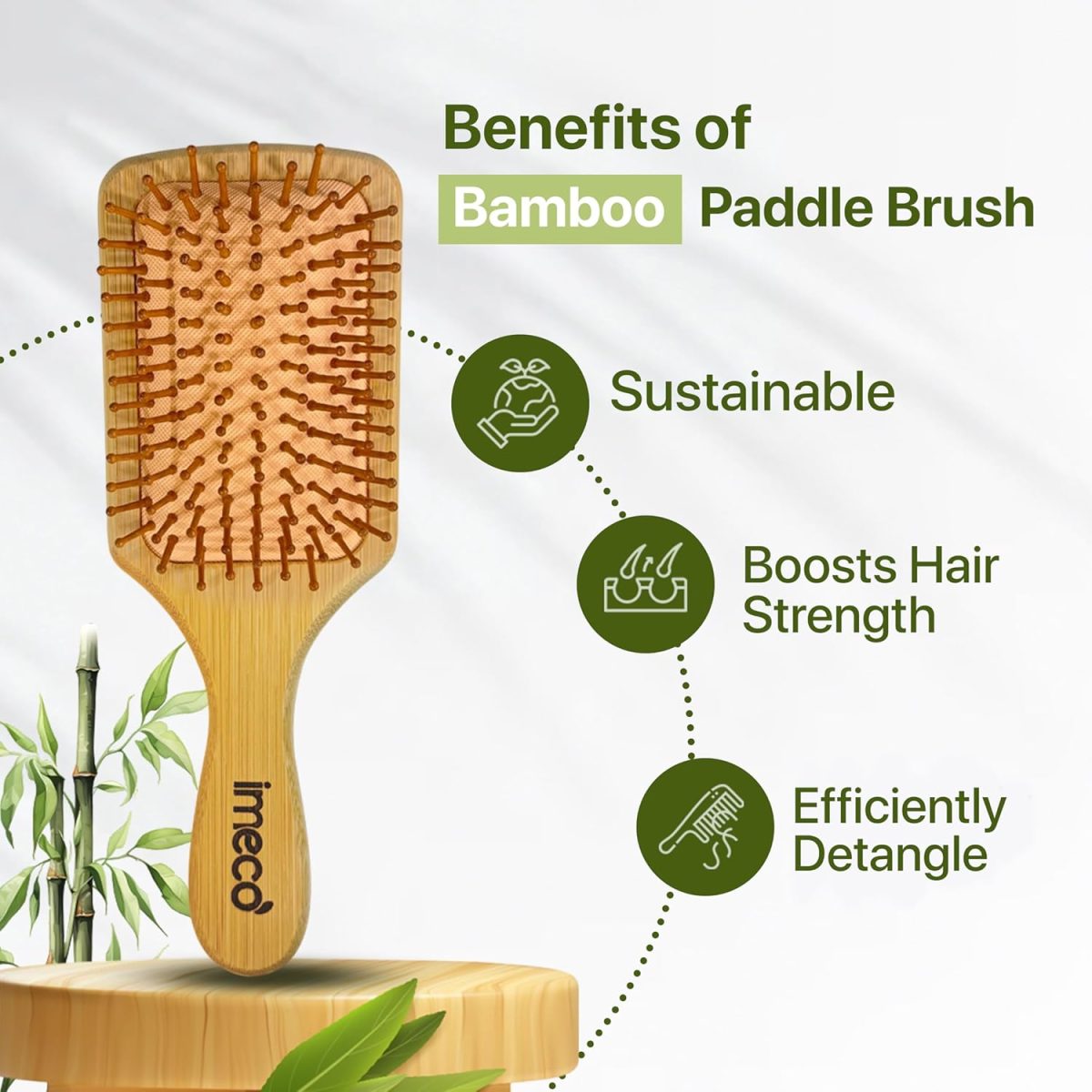 IMECO Wooden Hair Paddle Brush for Women & Men | Soft Bristles for Scalp Circulation & Hair Growth | Bamboo Hair Brush | Pain Free Hair Detangling | Hair Styling, Blow Drying, Non Static - Image 4