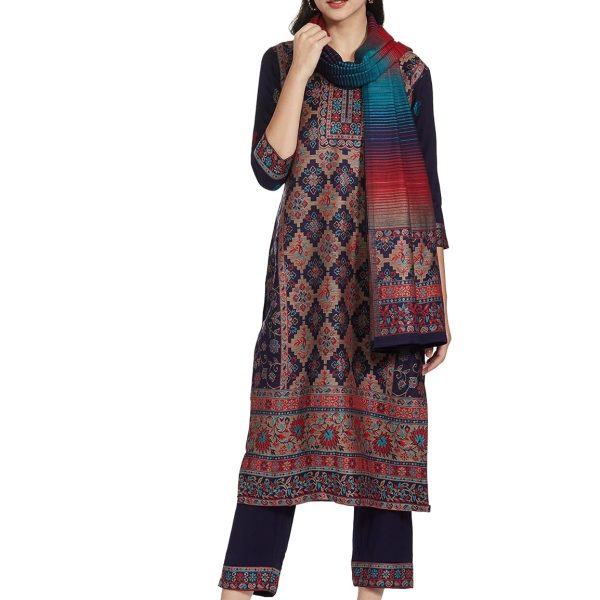 Rangriti Cream Acrylic Straight Suit Set For Women