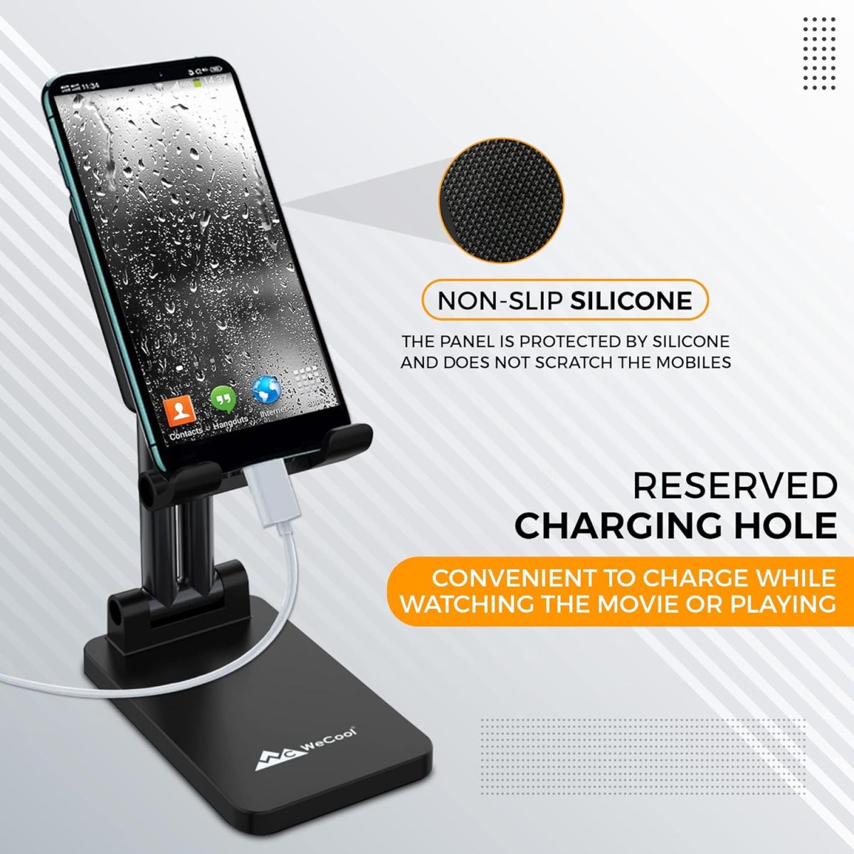 WeCool T2 Foldable and Portable Tabletop Mobile Stand with Stable Base,Height and View Angle Adjustable Phone Stand,Ideal Mobile Holder for Smartphones,Tablets, Kindles - Image 4