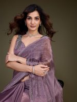 TRENDMALLS Women's Organza Siroski work Saree with Unstitch Blouse Piece - Image 7