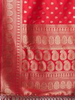 AKHILAM Women's Banarasi Silk Blend Ethnic Motif Zari Work Saree With Unstitched Blouse Piece - Image 4