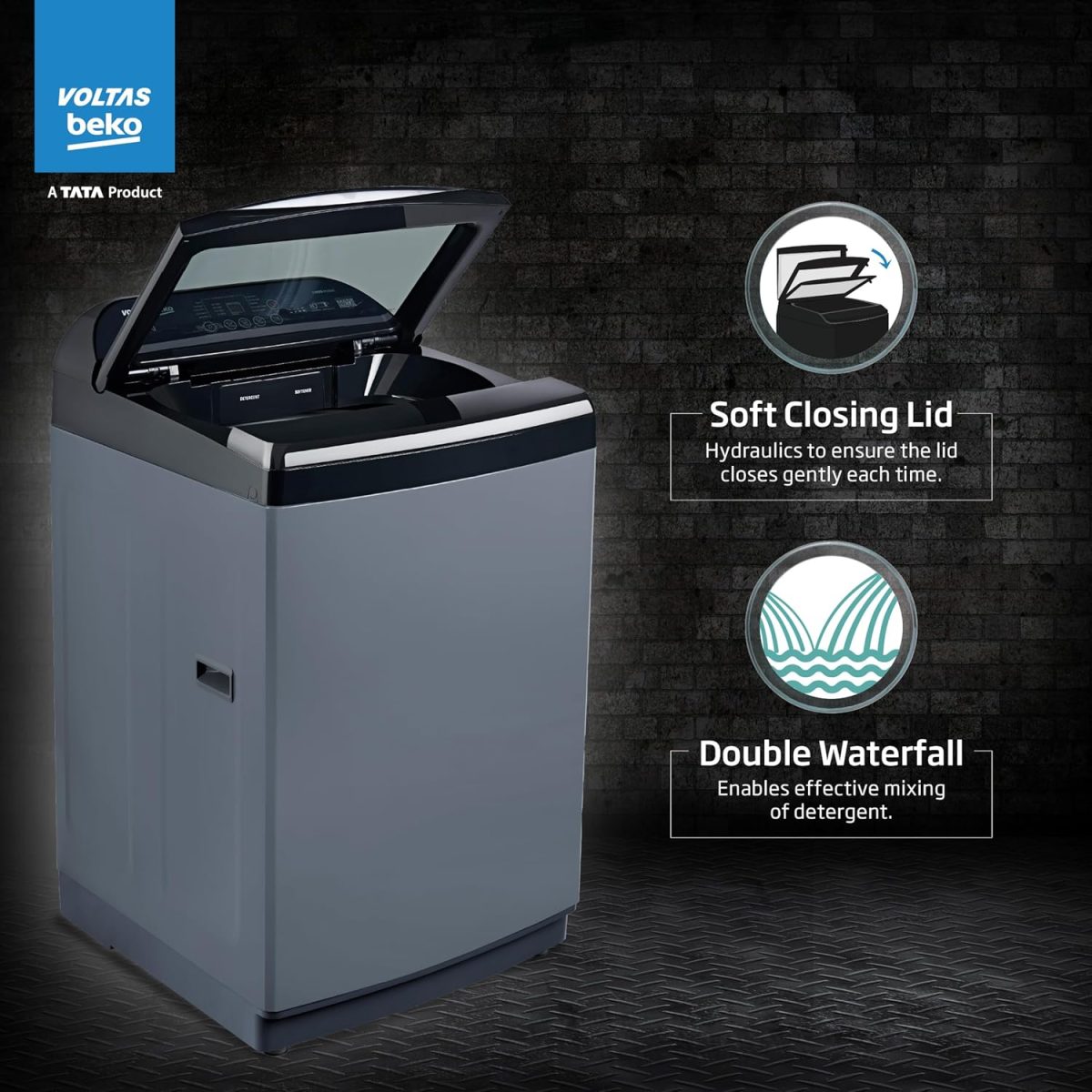 Voltas Beko, A Tata Product 9 Kg 5 Star Fully-Automatic Top Loading Washing Machine (2025 Model, WTL9006UEA / OBS1060, Grey, Double Waterfall Technology) - Image 5