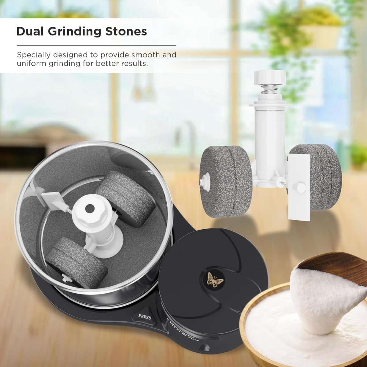 Butterfly Rhino Plus 2 Litres Table-Top Wet Grinder | 150 Watts | Shockproof ABS Body | Coconut Scrapper Attachment | Dough Kneader | Stainless Steel Drum | 2 Years Manufacturer's Warranty | Grey - Image 4