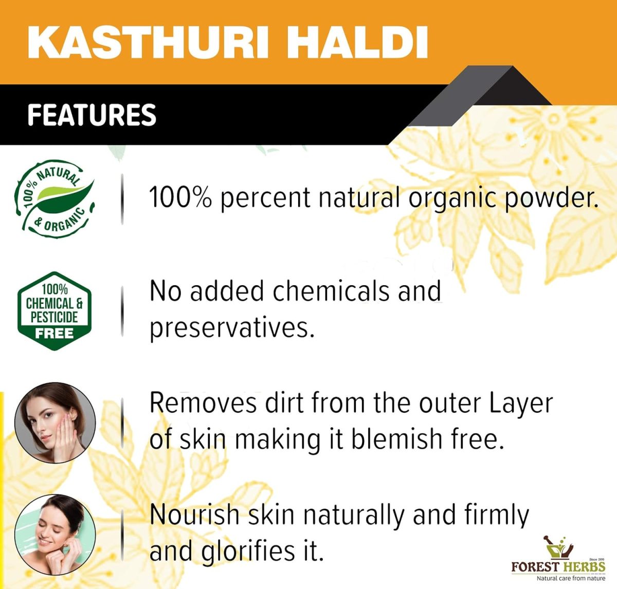 The Forest Herbs Natural Care From Nature Kasturi Haldi Powder (100 grams) | Wild turmeric powder for glowing skin | Kasturi Manjal for All Skin types| 100% Natural, Chemical-free, Perseverative-free - Image 3