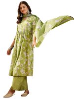 EthnicJunction Women's Pure Cotton Floral Print Office Wear Straight Kurta Pant with Dupatta Set