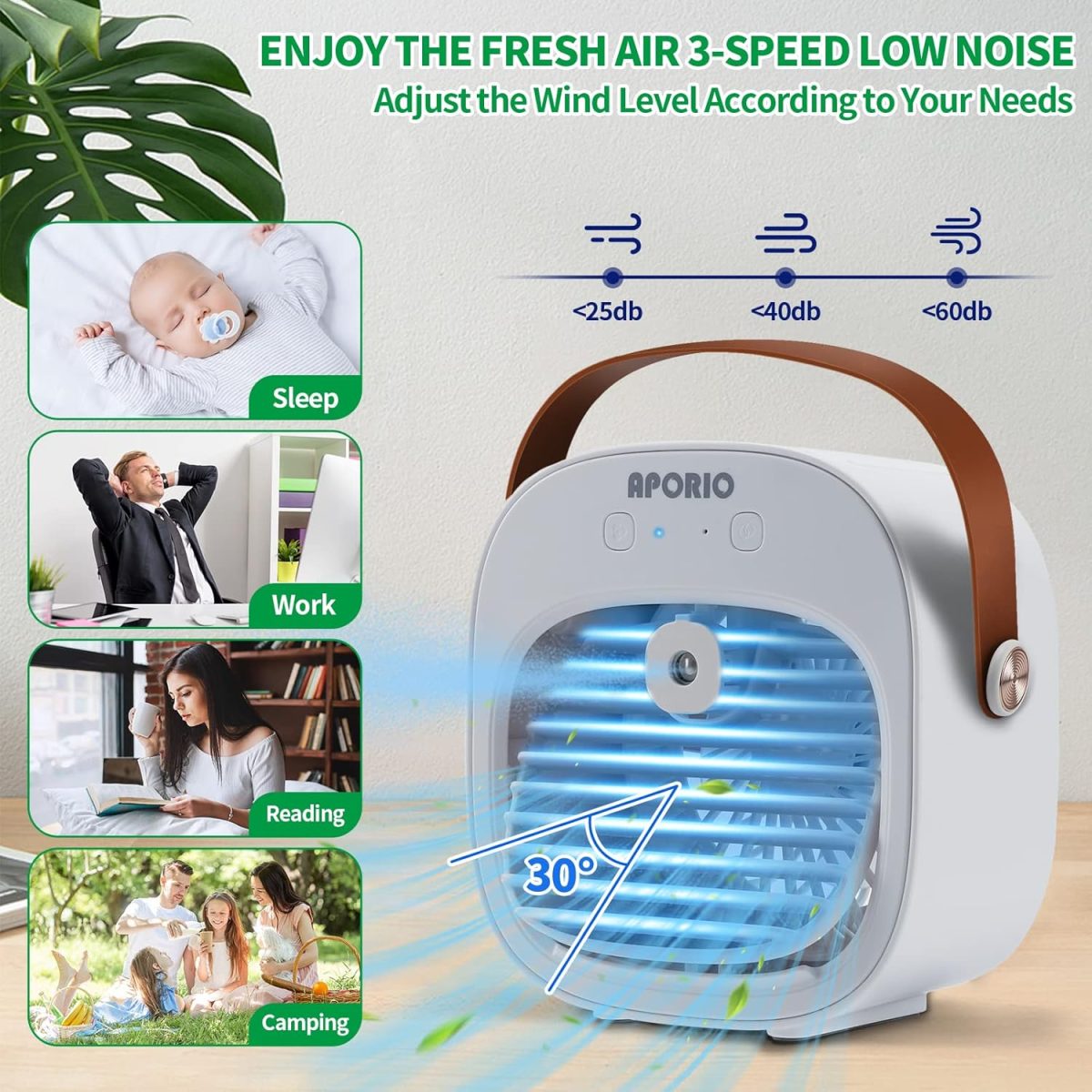 aporio Portable Air Conditioner-4000Mah Rechargeable Personal Air Cooler With 3 Speeds Duration 4-8 Hrs, Quiet Mini Air Conditioner Fan, Desk Cooling Fan For Home, Bedroom, Travel, And Office - Image 5