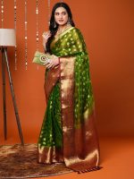 AKHILAM Women's Organza Banarasi Saree With Unstitched Blouse Piece (17ALEKHA1701) - Image 5