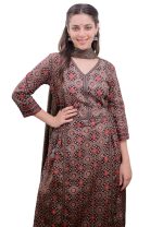 Amayra Women's Pure Cotton Printed Straight Kurta Set with Afgani Pants & Dupatta- Ethnic Wear, Brown - Image 3