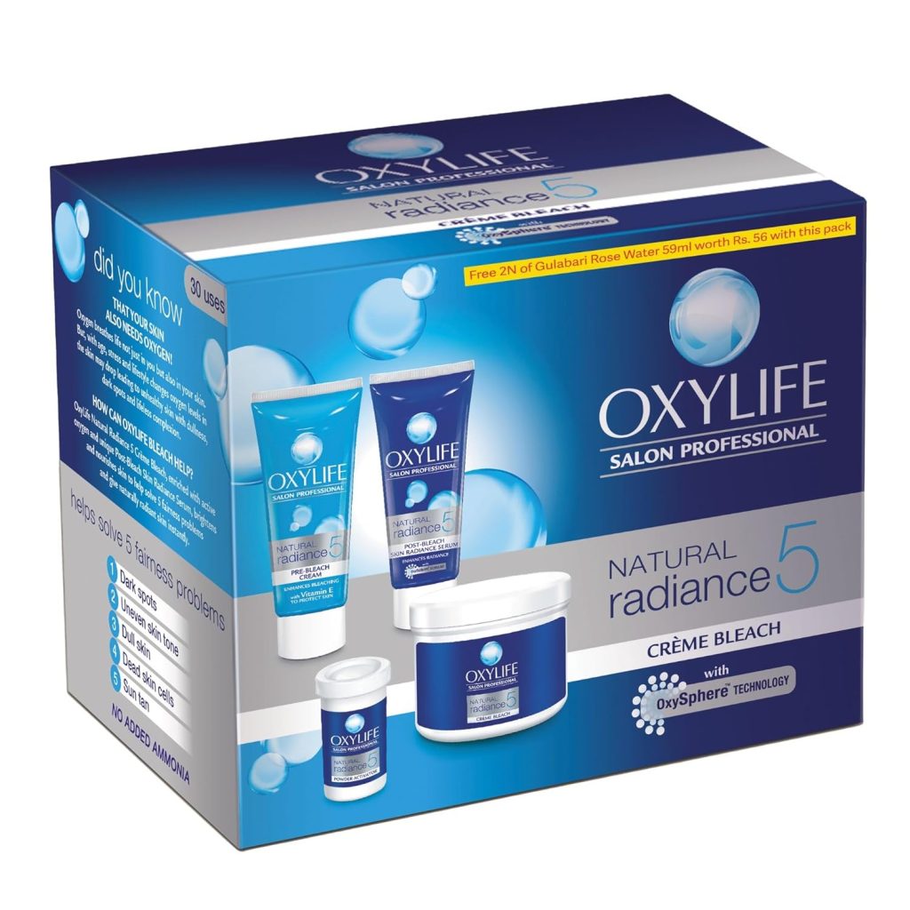Oxylife Salon Professional Natural Radiance 5 Crème Bleach - 310g | Oxysphere Technology for Radiant & Even Skin Tone | Enriched with Vitamin E & Glycerine | Fights 5 Skin Problems