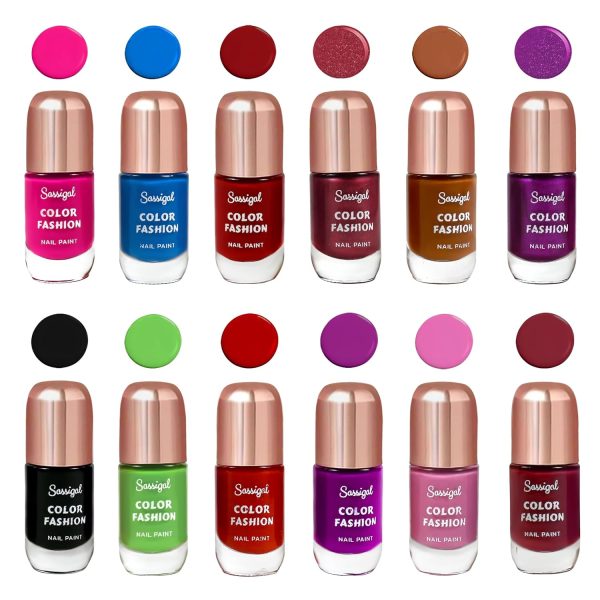 Sassigal Color Fashion Nail Paint Set 12 Shades | High Shine, Glossy Finish | Quick-Dry, Long-Lasting & Chip-Resistant | Highly Pigmented Nail Enamel (11ml Each) (Multicolor 2, Pack of 12)