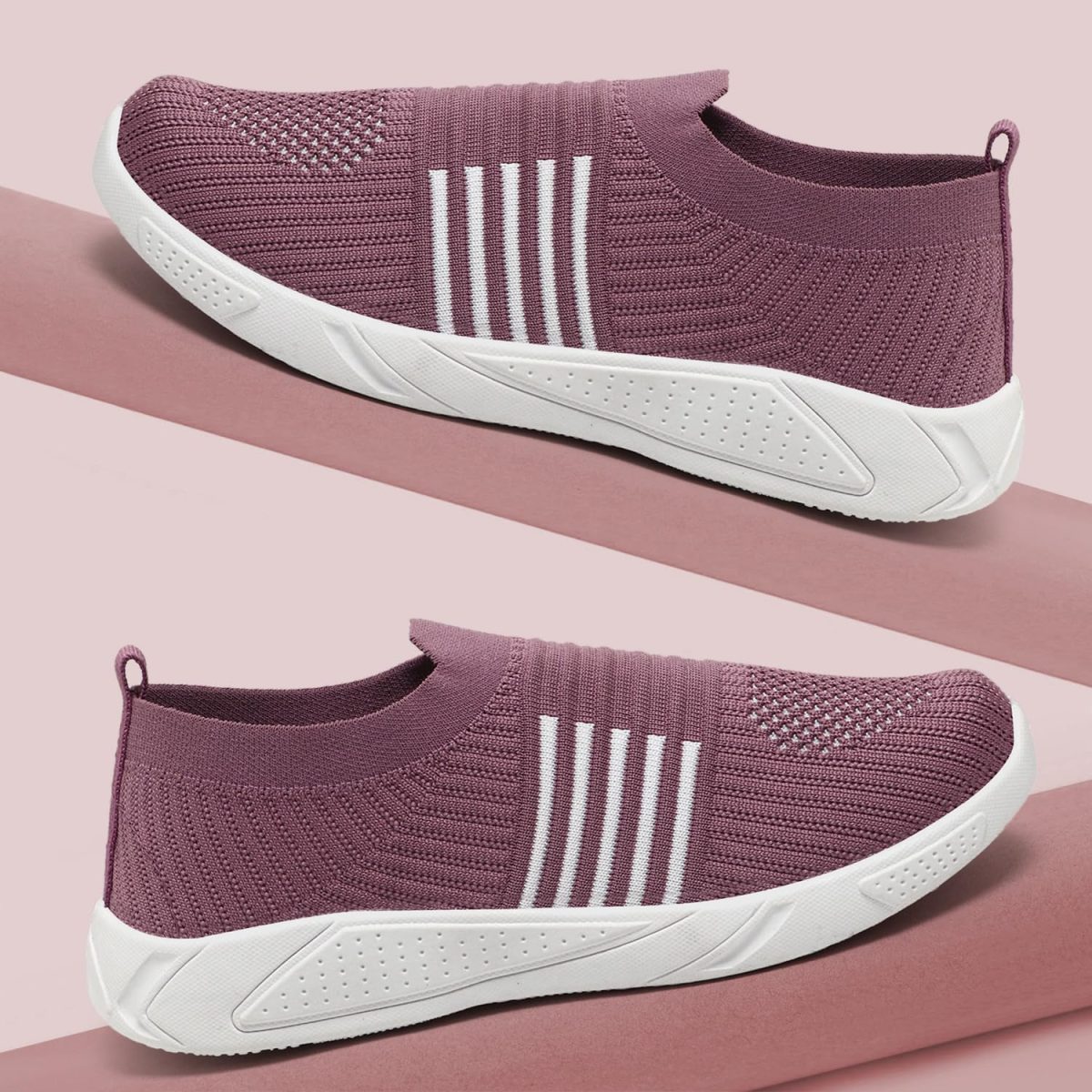 PAHNAVA Women's Slip-on Knit Walking Shoes | Breathable Lightweight Sneakers with PVC Sole | Comfortable Casual Shoes for Walking, Gym, Travel, Outdoor Use - Image 3