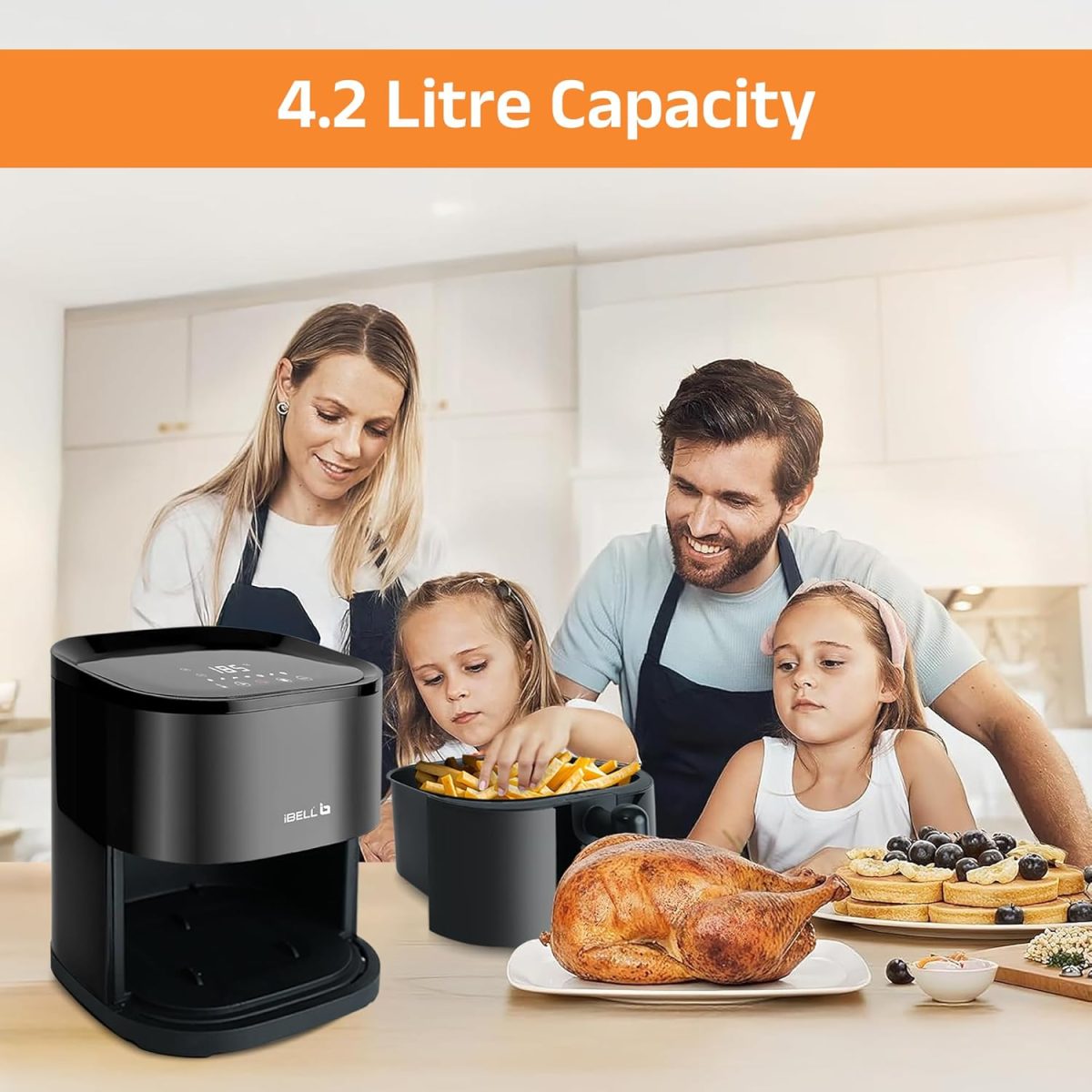 iBELL AEROFRY420DM Air Fryer 4.2 Litre - 1500W with Multiple Cooking Options, Dishwasher Safe, Non-stick Coating & Adjustable Temperature Control (Black) - Image 4