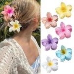 6pcs Claw Clips Elegant Hawaiian Flower Hair Claw Clips - Large, Non-Slip, Strong Hold For Thick & Thin Hair - Vintage Style Flower Clips For Women