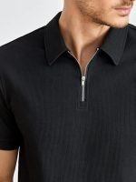 Men's V-Neck with Zip Closure Type T-Shirt Men's Regular Fit - Image 2