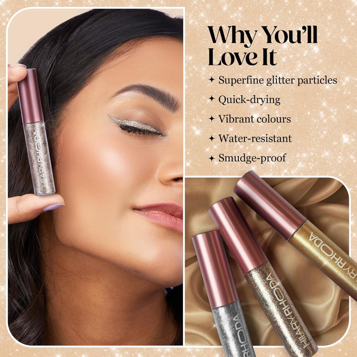 Hilary Rhoda Gel Showstopper Eyeliner | Smudge-Proof & Metallic Glitter | Water-Resistant | 5Ml (Rose Gold Shimmer- Shade 11), 5 ml (Pack of 1) - Image 4