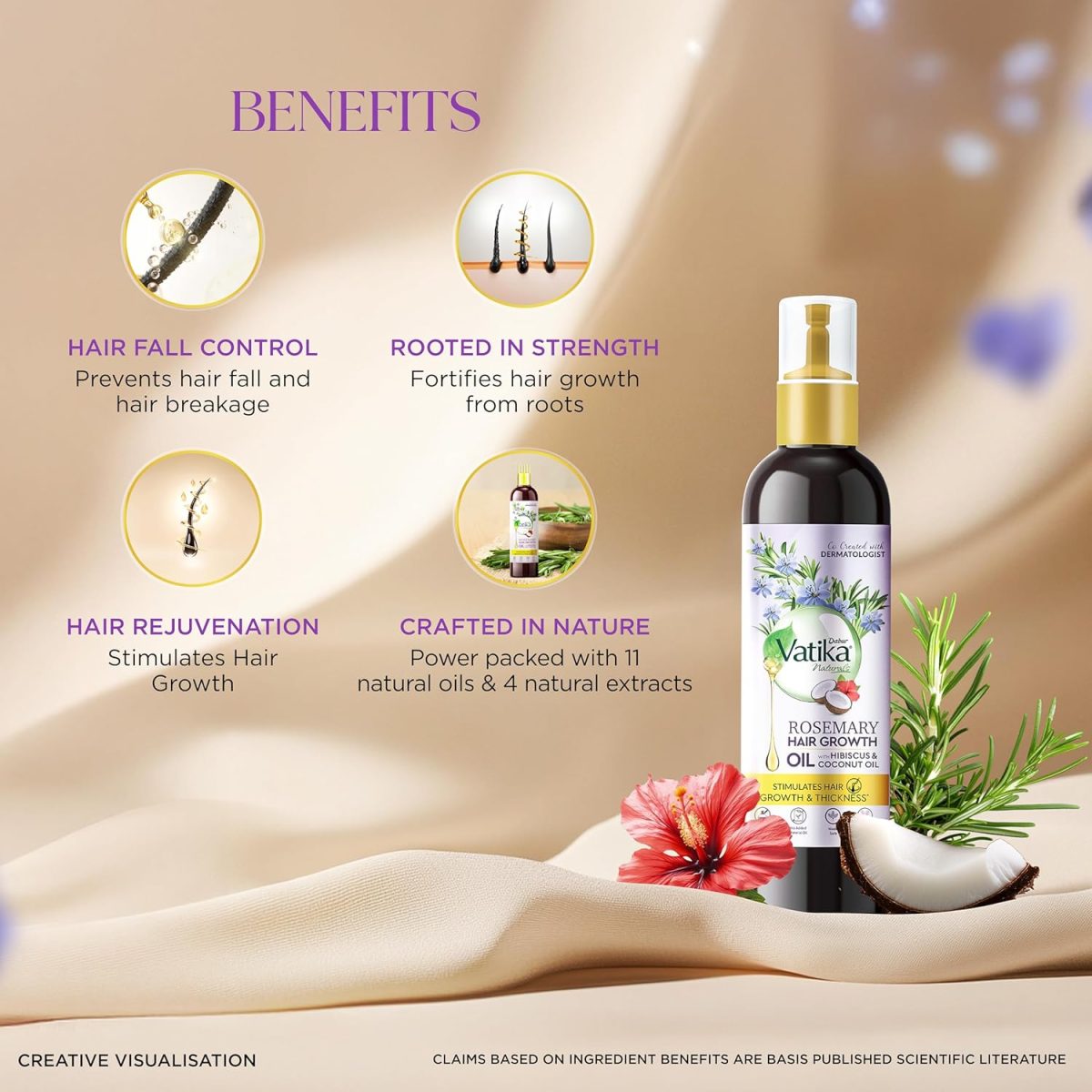 DABUR Vatika Rosemary Hair Growth Oil With Hibiscus & Coconut Oil - 100Ml | Stimulates Hair Growth And Thickness | Reduces Hair Fall | Co-Created With Dermatologist | No Mineral Oil |Animal Test Free - Image 5