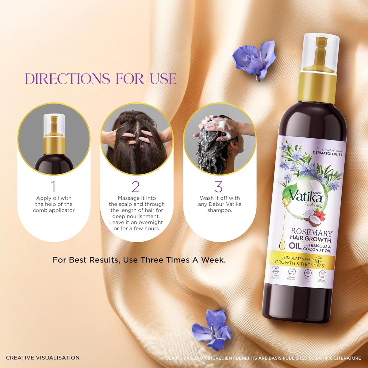 DABUR Vatika Rosemary Hair Growth Oil With Hibiscus & Coconut Oil - 100Ml | Stimulates Hair Growth And Thickness | Reduces Hair Fall | Co-Created With Dermatologist | No Mineral Oil |Animal Test Free - Image 4