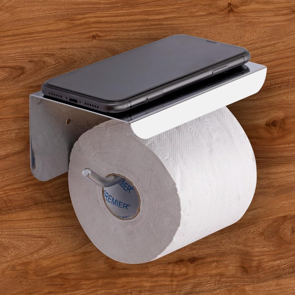 ACHRO Stainless Steel Toilet Paper Holder With Mobile Stand, Wall Mounted Tissue Paper Holder With Shelf, Toilet Paper Roll Holder for Bathroom, Bathroom Accessories With Nickel Chrome - Image 6
