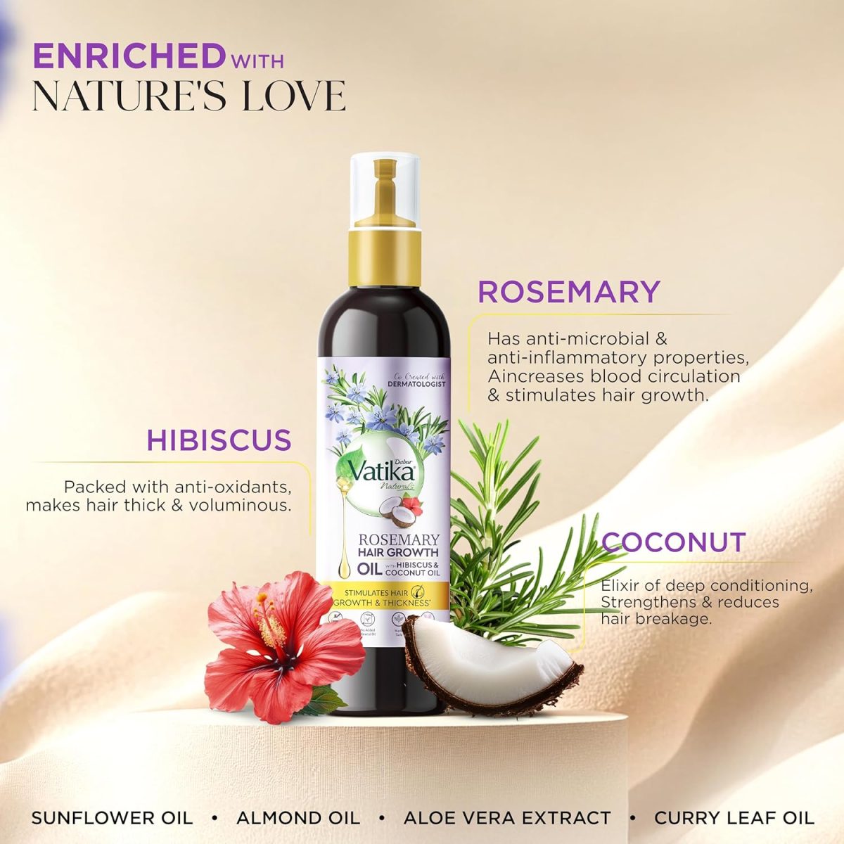 DABUR Vatika Rosemary Hair Growth Oil With Hibiscus & Coconut Oil - 100Ml | Stimulates Hair Growth And Thickness | Reduces Hair Fall | Co-Created With Dermatologist | No Mineral Oil |Animal Test Free - Image 3