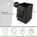 Kuber Industries Non Woven Clothes Basket (75 Ltr) Toy Storage Box | Foldable Laundry Bag | Lid & Handles | Clothes Dress Bin | Washing Cloth Basket | Golden Dot | Dhakkan Box | Black, 370 Mm, 530 Mm - Image 3