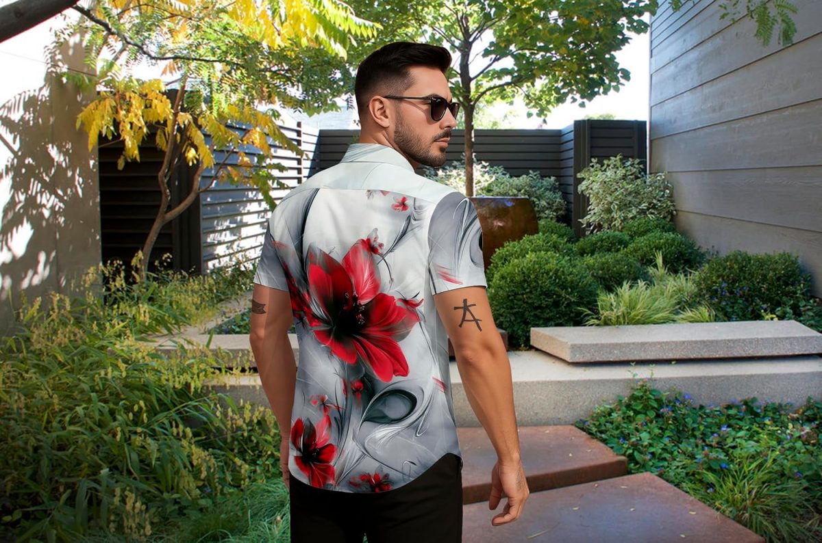 Le Pery Floral Print Short Sleeve Men's Shirt, White with Red Flowers, Casual Summer Wear Stylish | Man's Printed | Half Sleeve | Formal Shirts for Man | Regular Fit - Image 3