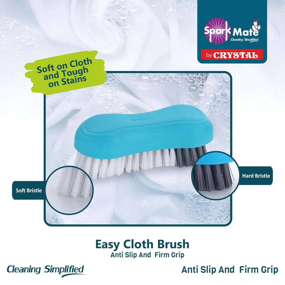 Sparkmate By Crystal Premium Cloth Brush, with Soft & Hard Bristles, Assorted, Plastic - Image 3