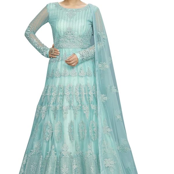 TRENDMALLS Women's Net Embroidery Salwar Suit Anarkali Kurta Set with Dupatta