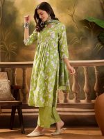 EthnicJunction Women's Pure Cotton Floral Print Office Wear Straight Kurta Pant with Dupatta Set - Image 5
