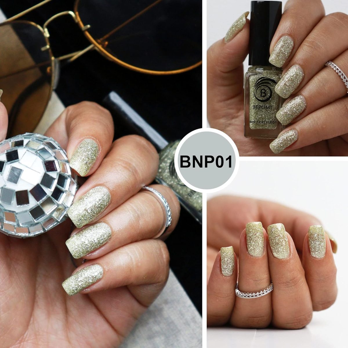 Beromt Angel Aura Crushed Metallic Foils Nail Polish, Glitter Nail Paint, Nail Art, Flakie Polish Colors, Best Gel Effect, High-Shine Long Lasting Non-Toxic Professional Nail Polish, 8ml-01 - Image 4