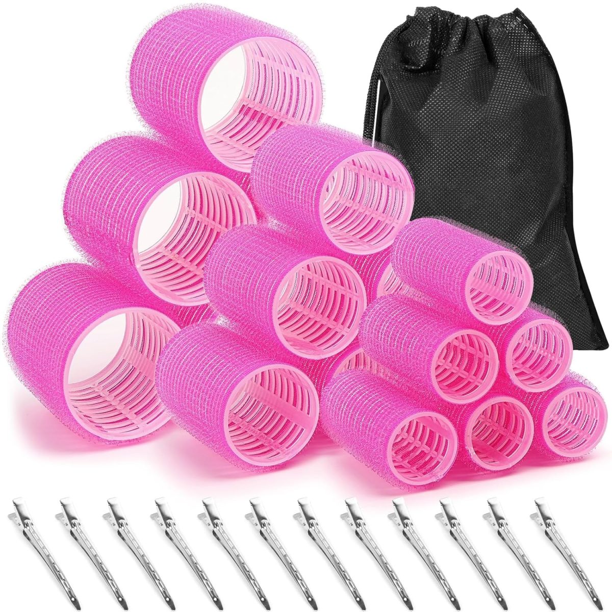 VIEWS Self Grip Rollers Hair Curlers 30Pcs Set with 18Pcs Hair Roller 3 Sizes (6 Large, 6 Medium & 6 small) and 12 Clips for Long Medium Short Hair Volume
