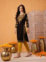 QAZMI Women's Mahnaz Kashmiri Chinarkari Work Keyhole Neck Black Kurti - Image 5