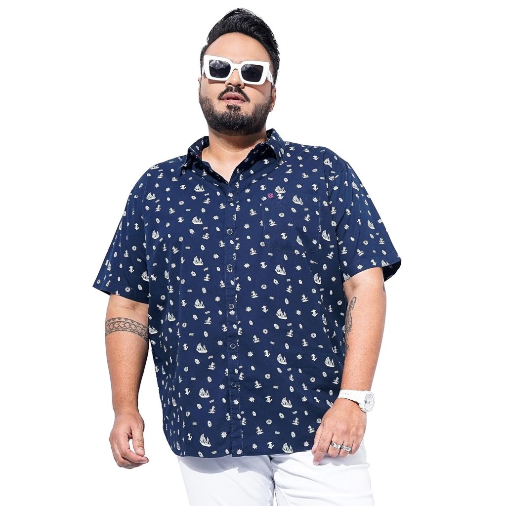 Hardsoda by The Indian Garage Co Men Plus Size Regular Fit Printed Cutaway Collar Half Sleeves Casual Shirt