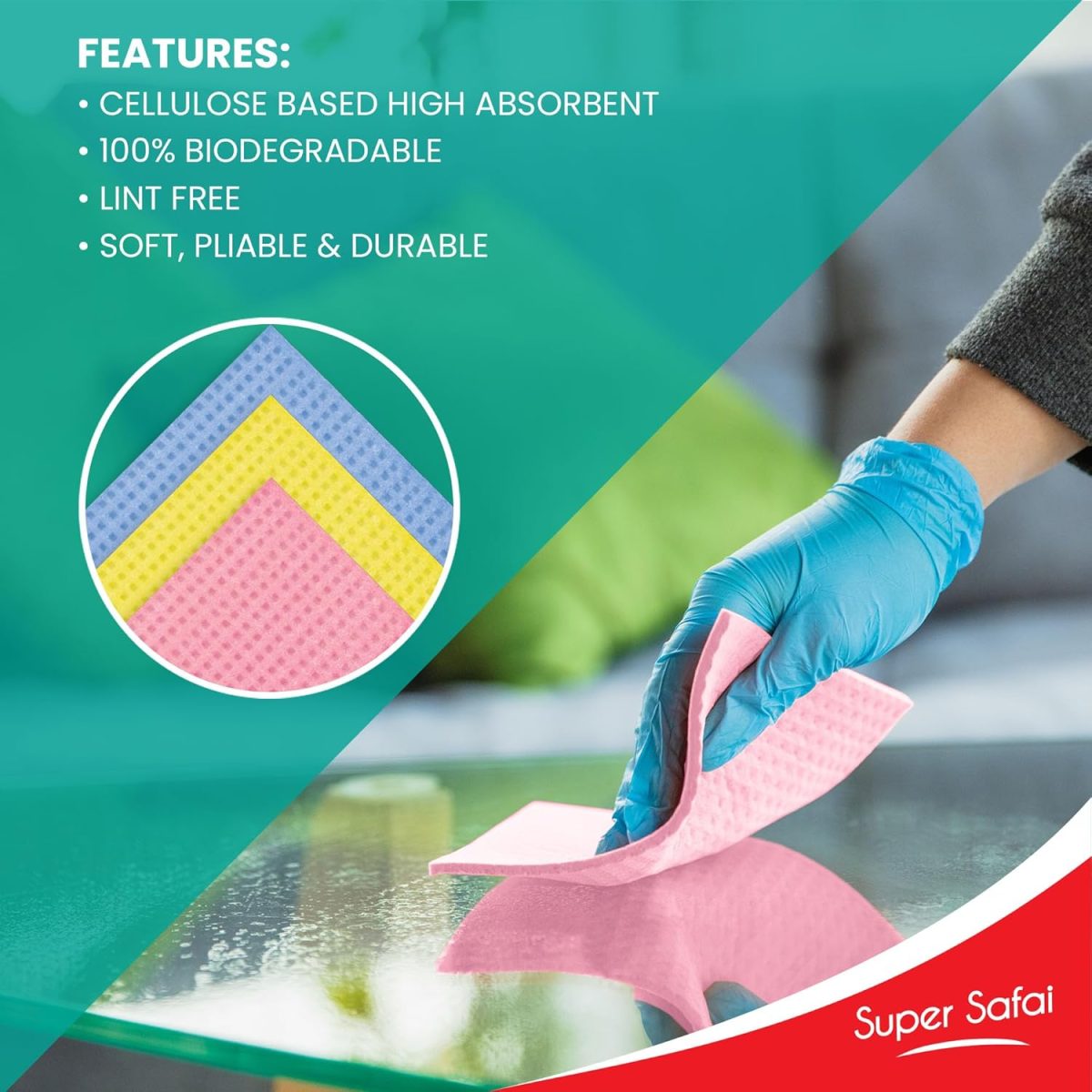 Spotzero By Milton Sponge Wipe, Pack of 5, Kitchen Cleaning Cellulose Sponge Wipes, Easy to Clean Multipurpose, Reusable, Super-Absorbed, Biodegradable & Multicolor - Image 6