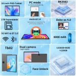 JJGJ Android Tablet with Keyboard, 14 Android Tablet, 12(4+8) GB+128GB, 1TB Expansion, 10 inch 2 in 1 Tablet with Case, Mouse, Stylus Pen, 8000mAh Battery (Pink) - Image 3