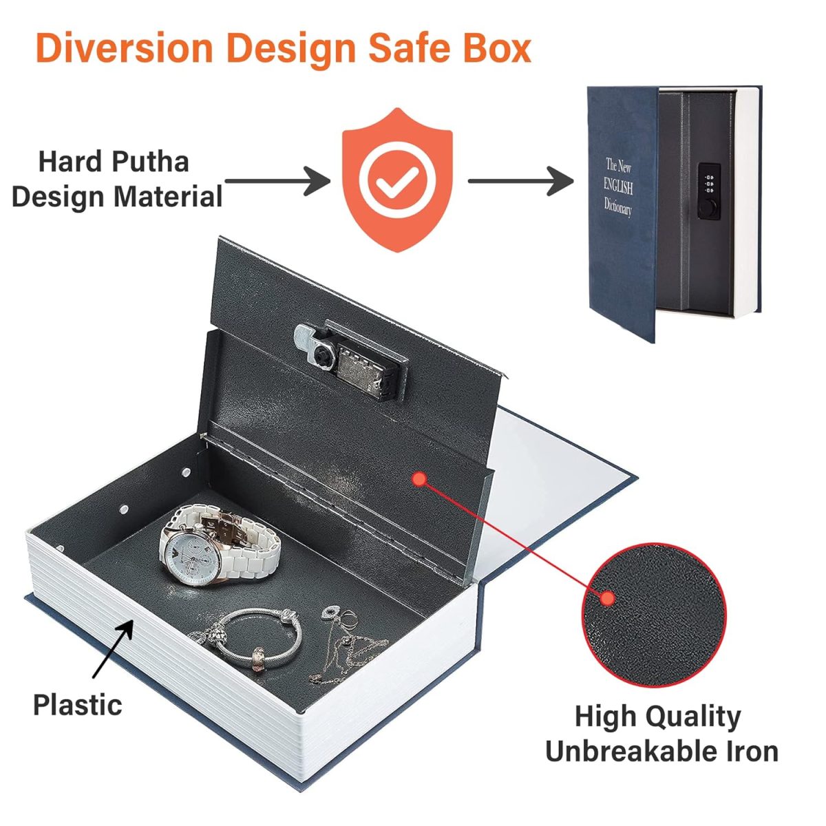 Shopo (LABEL) Book Locker Dictionary Stainless Steel Hidden Safe Jewellery Box/Cash Locker for Home and Office (18 x 12 x 5.5 cm) (Multicolour) - Image 2