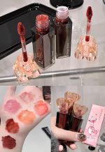 Gege Bear Sweetheart Lip Glaze | 6 Glossy Lip Colors with Heart-Shaped Cap | Korean Style Translucent Lip Gloss for Women | Lightweight Lip Tint with Moisturizing Formula | Lipstick Combo for Girls | Non-Sticky Glossy Finish (05#ROSE BLACK TEA (Rose), 3g)