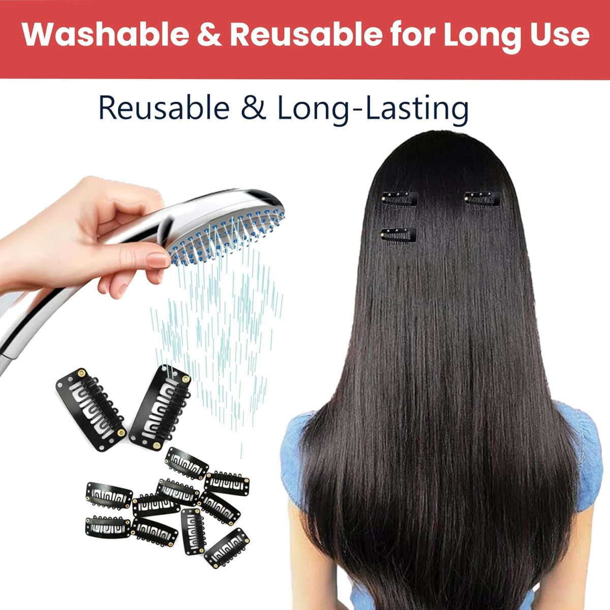 TEMPERIA Hair Extension Clips For Women & Men (12 Pcs) - Hair Patch Clip - Hair Attached Snap Wig Clips (Black) (3.4 cm) - Image 8