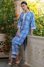 Janasya Women's Blue Pure Cotton Floral Printed Straight Co-ord Set - Image 7