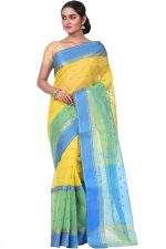 DipDiya Women Pure Cotton Traditional Bengali Woven Ganga Jamuna Buti Tant Saree