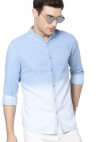 Dennis Lingo Men's Cotton Full Sleeves Cotton Denim Solid Casual Shirt with Mandarin Collar (Light Blue, XL)