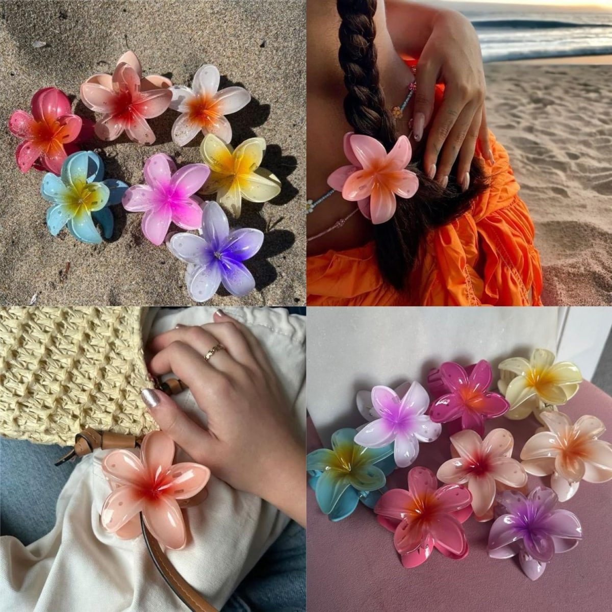 6pcs Claw Clips Elegant Hawaiian Flower Hair Claw Clips - Large, Non-Slip, Strong Hold For Thick & Thin Hair - Vintage Style Flower Clips For Women - Image 4