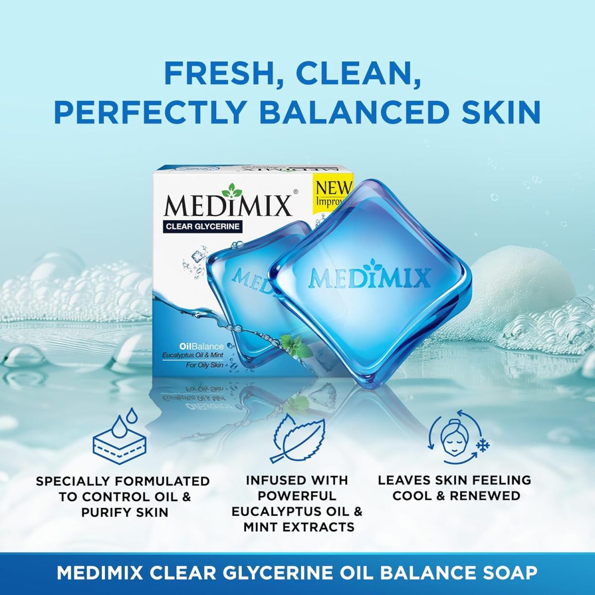 Medimix Clear Glycerine Oil Balance Bathing Bar Soap for Oily Skin 100g (3 + 1 Combo Pack) | Infused with Eucalyptus Oil & Mint - Image 2
