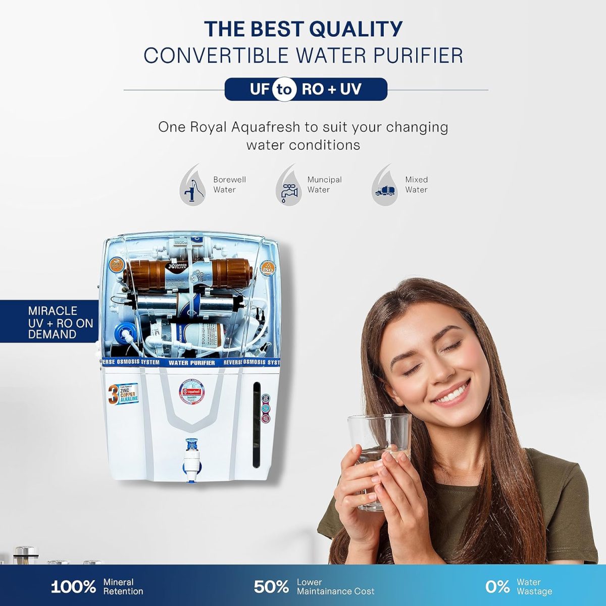 ROYAL AQUAFRESH Copper Audy Sedimentation 12 Ltr RO+UV+UF+TDS 14 Layer Water Purification Advance Technology Electric Water Purifier (1 Year Warranty On Pump & SMPS) - Image 4