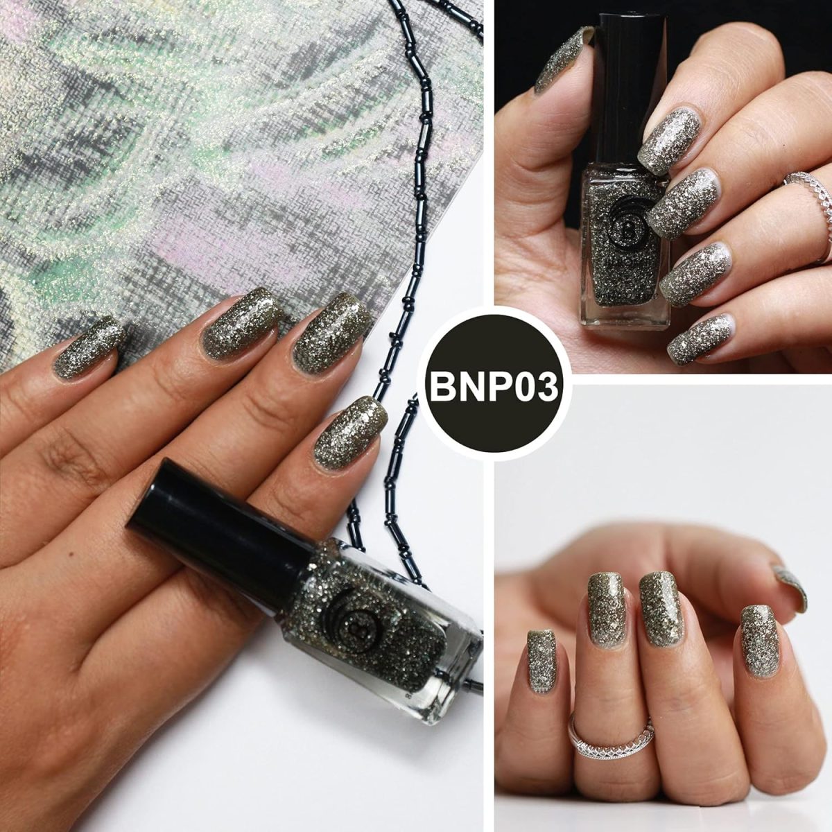 Beromt Ocean Eye Crushed Metallic Foils Nail Polish, Glitter Nail Paint, Nail Art, Flakie Polish Colors, Best Gel Effect, High-Shine Long Lasting Non-Toxic Professional Nail Polish, 8ml-03 - Image 4