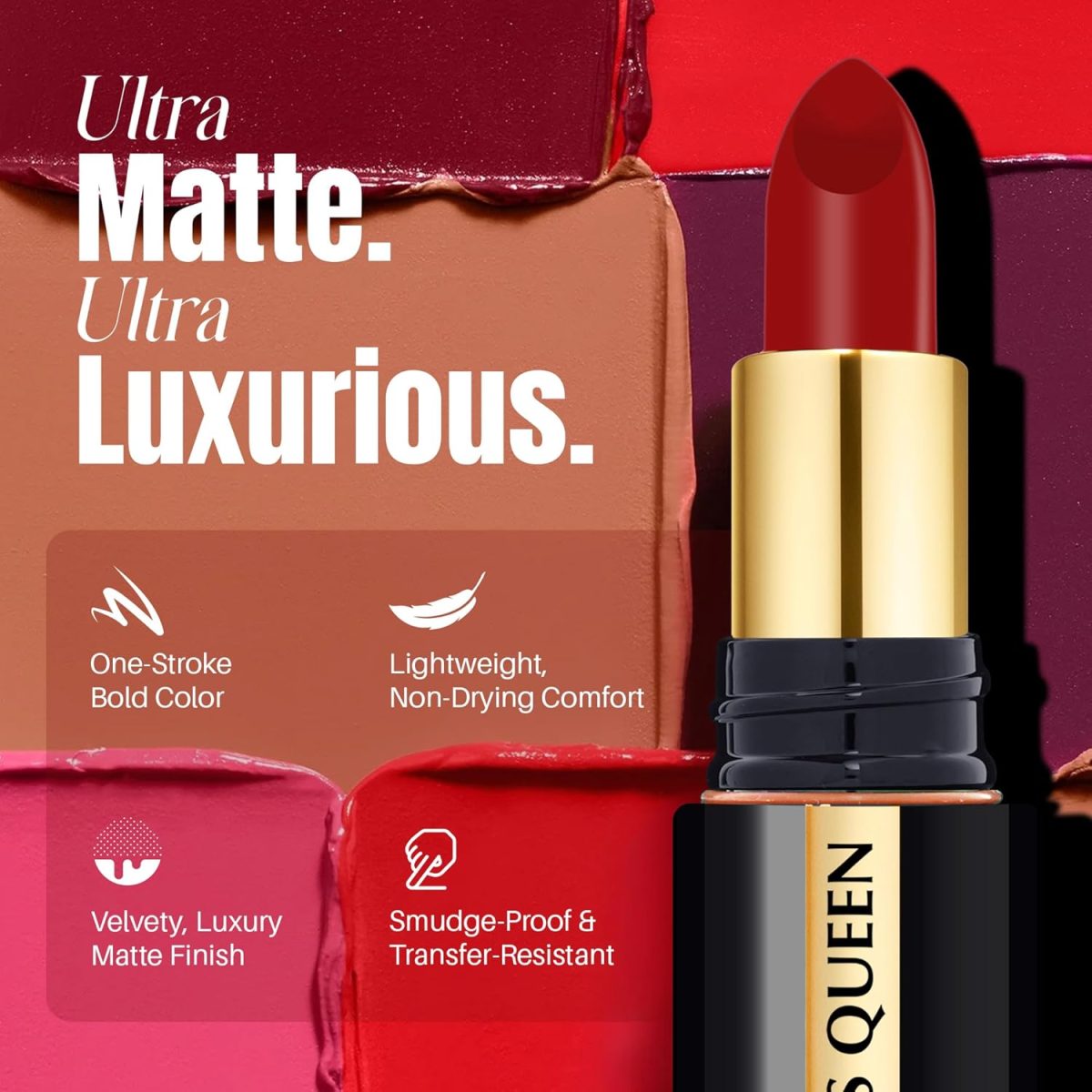 Colors Queen Luxury Matte Non Transfer Lipstick - 16 Coffee Commando, 4g | Highly Pigmented, Single Stroke Application, Ultra Matte Long Lasting | Smudge Proof & Waterproof Lipstick for Women - Image 3